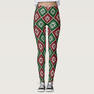 Festive Green Red and White Nordic Knit (3) Leggings