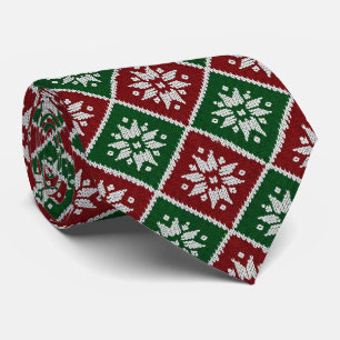 Festive Green Red and White Nordic Knit (3) Tie