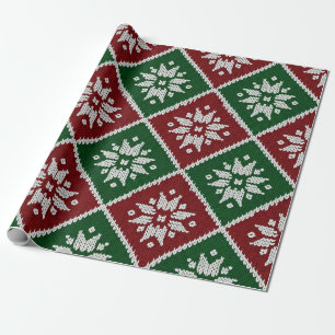 Festive Green Red and White Nordic Knit (3) Wrapping Paper