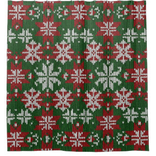 Festive Green Red and White Nordic Knit Shower Curtain