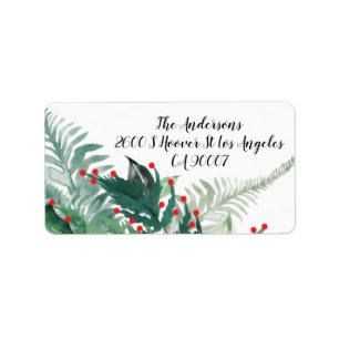 Festive Green Red Christmas Botanical Address Label