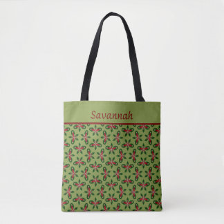 Festive Green & Red Holiday Tote Bag