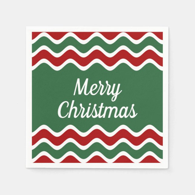 Festive Green Red Stripes Merry Christmas  Napkin (Front)