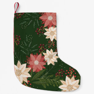 Festive Green Red Yellow Poinsettia Holiday Small Christmas Stocking