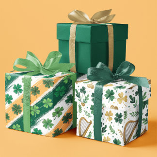 Festive Green Shamrocks  St. Patricks Day set of 3 Wrapping Paper Sheet