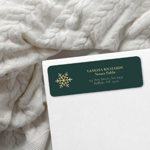 Festive Green Snowflake Notary Public Return Address Label