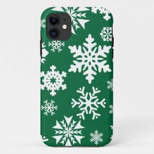 Festive Green Snowflakes Christmas Holiday Pattern iPhone 11 Case