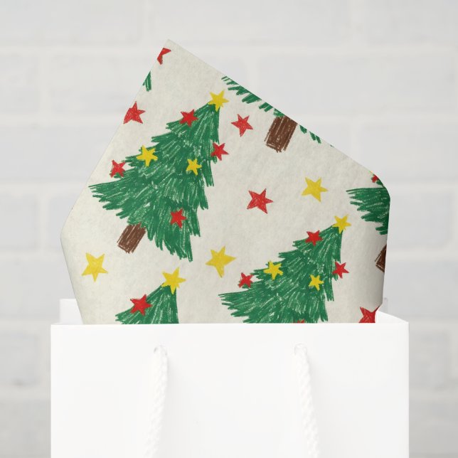 Festive Green Tree Star  Tissue Paper (Gift Bag)
