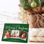 Festive Green Very Merry Christmas 3 Photo Collage Holiday Card<br><div class="desc">Elegant green Have a Very Merry Christmas 3 photo card with beautiful calligraphy in white. This festive classic holiday three family photograph folded card features gorgeous script and your name underneath the cute square picture collage.</div>