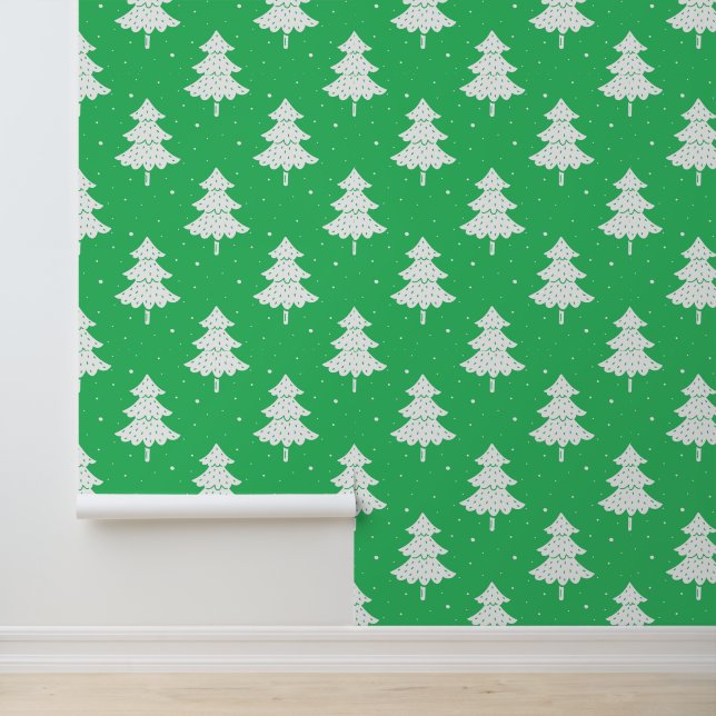 Festive green white Christmas tree pattern tiled  Wallpaper (Application)