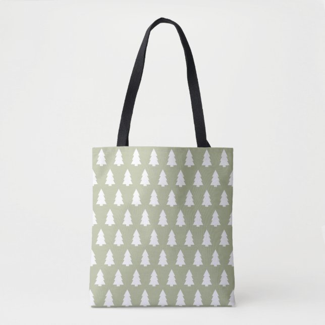 Festive Green White Christmas Tree pattern  Tote Bag (Front)