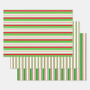 Festive Green, White, Red Christmas-Style Lines Wrapping Paper Sheet