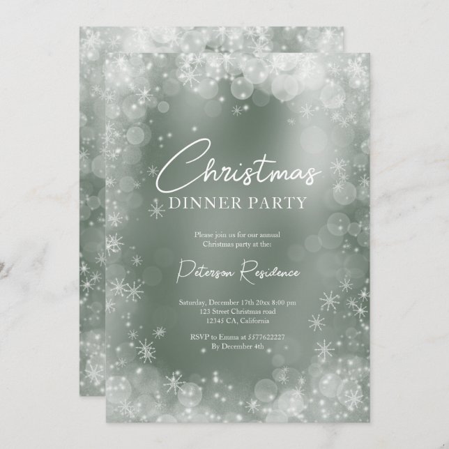 Festive green white snow elegant  Christmas Invitation (Front/Back)