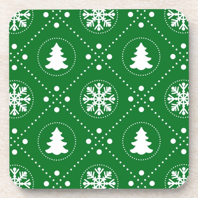 Festive Green White Winter Christmas Pattern Coaster (Front)