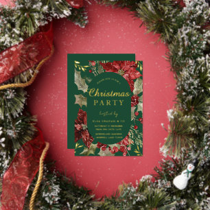 Festive Green Xmas Floral Christmas Party Gold