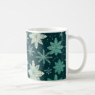 Festive Green Yellow Snowflake Holiday Pattern  Coffee Mug