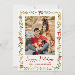 Festive Greenery & Bows Happy Holidays 1 Photo Holiday Card