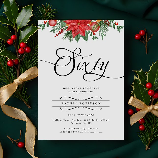 Festive Greenery Floral Holiday 60th Birthday Invitation (Creator Uploaded)