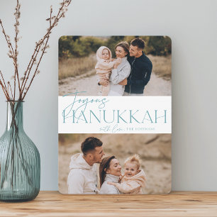 Festive Greeting 2 Photo Joyous Hanukkah Holiday Card