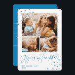 Festive Greeting | 3 Photo Collage Hanukkah Holiday Card<br><div class="desc">A retro meets modern Hanukkah photo card design featuring three of your favourite photos (one landscape/horizontal and two square) on a crisp white background accented with hand drawn stars at the corners. "Joyous Hanukkah" appears beneath in handwritten script lettering. Personalise with your family name and the year.</div>