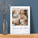 Festive Greeting | 3 Photo Collage Hanukkah Holiday Card<br><div class="desc">A retro meets modern Hanukkah photo card design featuring three of your favourite photos (one landscape/horizontal and two square) on a crisp white background accented with hand drawn stars at the corners. "Joyous Hanukkah" appears beneath in handwritten script lettering. Personalise with your family name and the year.</div>
