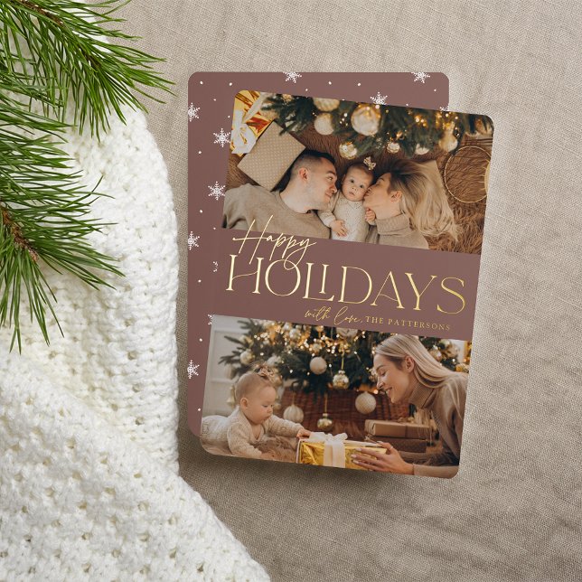 Festive Greeting | Happy Holidays 2 Photo Foil Holiday Card (Creator Uploaded)