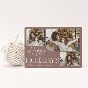 Festive Greeting Happy Holidays 3 Photo Holiday Card