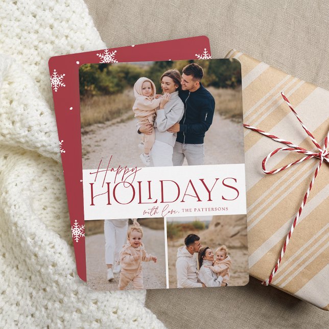 Festive Greeting | Happy Holidays 3 Photo Holiday Card (Creator Uploaded)