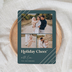 Festive Greeting Holiday Cheer 3 Photo Card