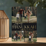 Festive Greeting | Joyous Hanukkah 3 Photo Foil Holiday Card<br><div class="desc">Our festive and elegant Hanukkah card design is the perfect way to show off three of your favourite family photos - one horizontal/landscape and two square. Design features "Joyous Hanukkah" in shining gold foil typography and hand lettered script,  with your family name. Cards reverse to a white star pattern.</div>