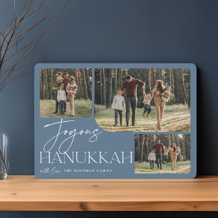 Festive Greeting Joyous Hanukkah 3 Photo Holiday Card