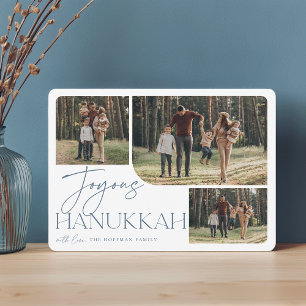 Festive Greeting Joyous Hanukkah 3 Photo Holiday Card