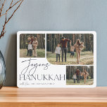Festive Greeting | Joyous Hanukkah 3 Photo Holiday Card<br><div class="desc">Our festive and elegant Hanukkah card design is the perfect way to show off three of your favourite family photos. Horizontal or landscape orientated design features "Joyous Hanukkah" in midnight blue typography and hand lettered script,  with your family name beneath on a white background.</div>