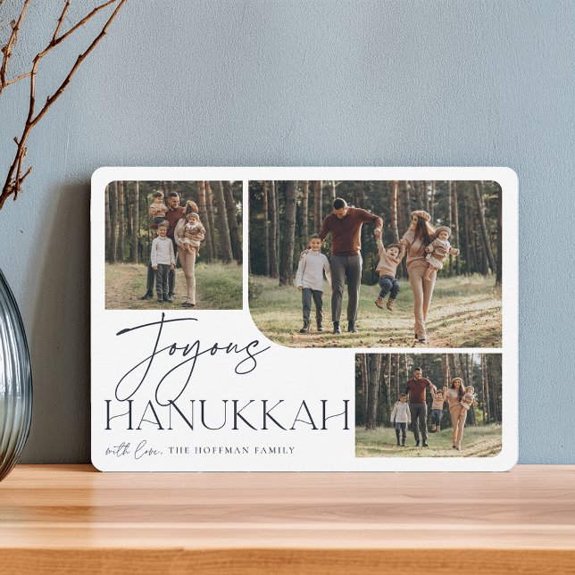 Festive Greeting | Joyous Hanukkah 3 Photo Holiday Card (Creator Uploaded)