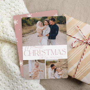 Festive Greeting   Merriest Christmas 3 Photo Holiday Card