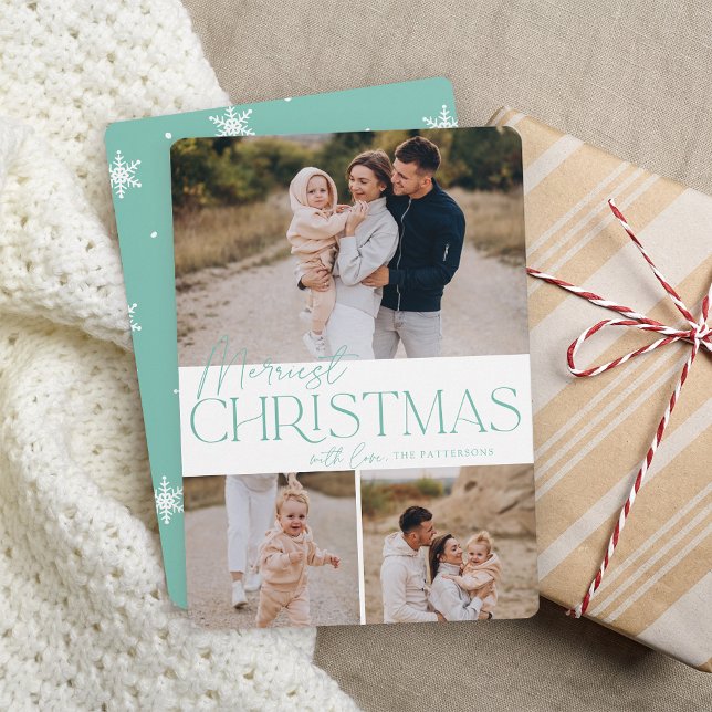 Festive Greeting | Merriest Christmas 3 Photo Holiday Card (Creator Uploaded)