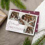 Festive Greeting | Merriest Christmas Photo Holiday Card<br><div class="desc">Our festive and elegant holiday card design is the perfect way to show off three of your favourite family photos. Horizontal or landscape orientated design features "Merriest Christmas" in burgundy typography and hand lettered script,  with your family name beneath.</div>