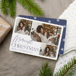 Festive Greeting | Merriest Christmas Photo Holiday Card<br><div class="desc">Our festive and elegant holiday card design is the perfect way to show off three of your favourite family photos. Horizontal or landscape orientated design features "Merriest Christmas" in navy blue typography and hand lettered script,  with your family name beneath.</div>