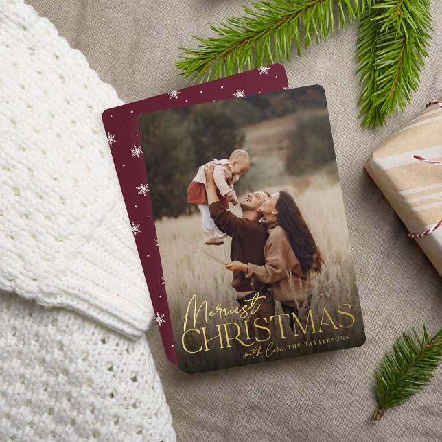 Festive Greeting Merriest Christmas Vertical Photo Foil Holiday Card (Creator Uploaded)