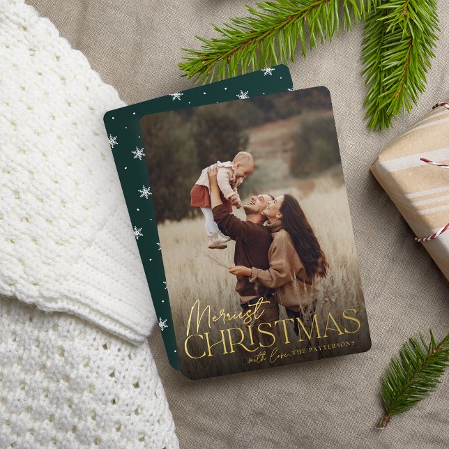 Festive Greeting Merriest Christmas Vertical Photo Foil Holiday Card (Creator Uploaded)