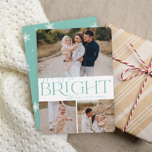 Festive Greeting   Merry & Bright 3 Photo Holiday Card