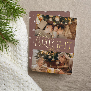 Festive Greeting   Merry & Bright Two Photo Foil Holiday Card