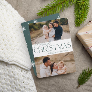 Festive Greeting   Merry Christmas Two Photo Holiday Card