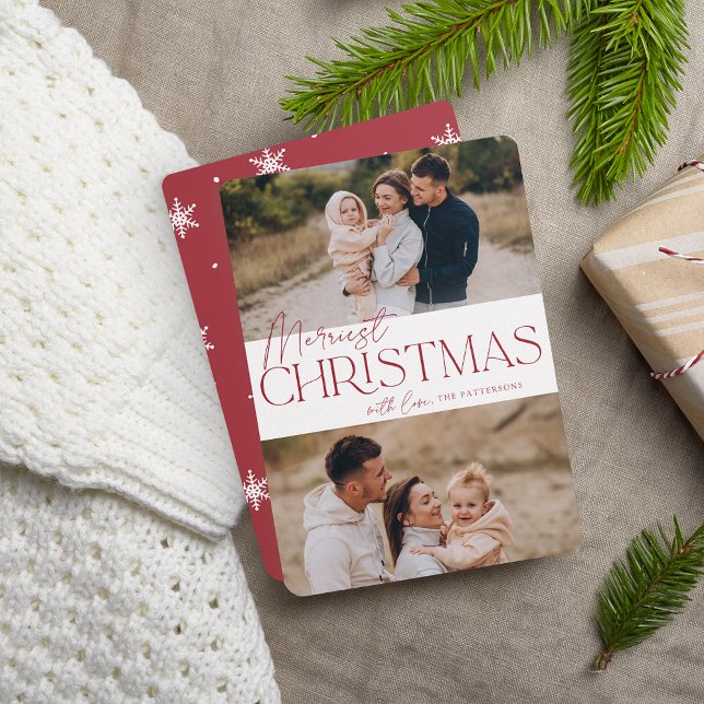 Festive Greeting | Merry Christmas Two Photo Holiday Card (Creator Uploaded)