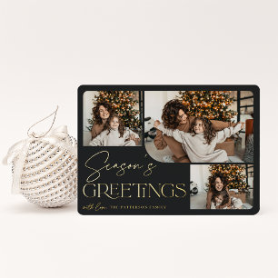 Festive Greeting   Season's Greetings 3 Photo Foil Holiday Card