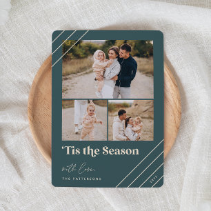 Festive Greeting Tis the Season 3 Photo Holiday Card