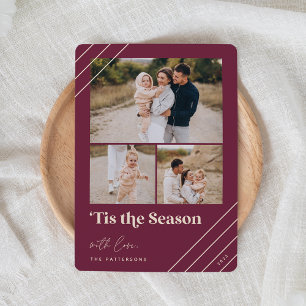 Festive Greeting Tis the Season 3 Photo Holiday Card