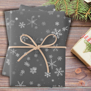 Festive Grey White Snowflake Pattern Holiday Wrapping Paper Sheet