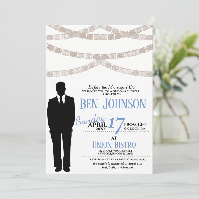  Festive Groom Shower Invitation (Standing Front)