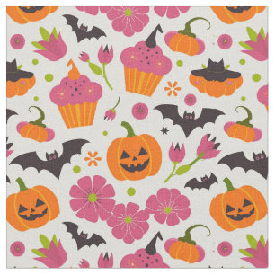 Festive Halloween   Cupcakes, Pumpkin & Bats Fabric